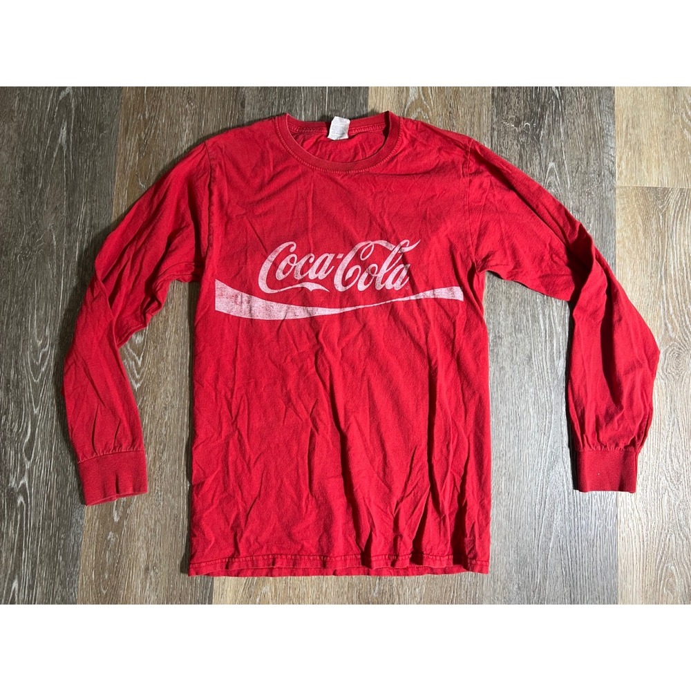 Jerzees Coca-Cola Long Sleeve Shirt Mens Small Red Graphic Logo Tee 1049
